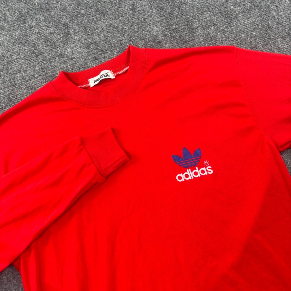 Prosper Adidas Long Sleeve Shirt M Red Trefoil Graphic Tee Flaw Men's